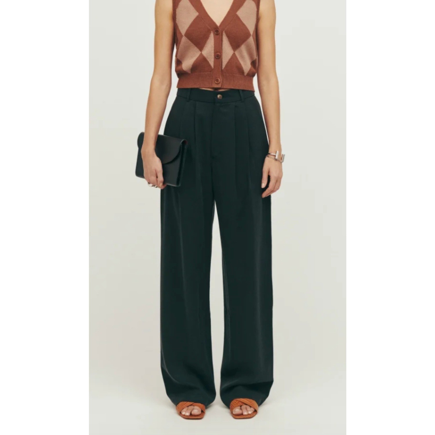 Reformation Mason Pant Black Wide Leg Pleated High Waist Pockets Womens 0